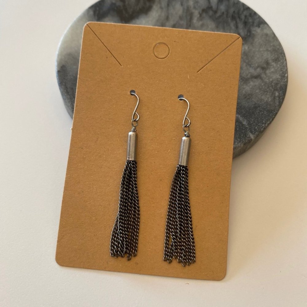 3/$12 Silver Chain Tassel Drop Earrings